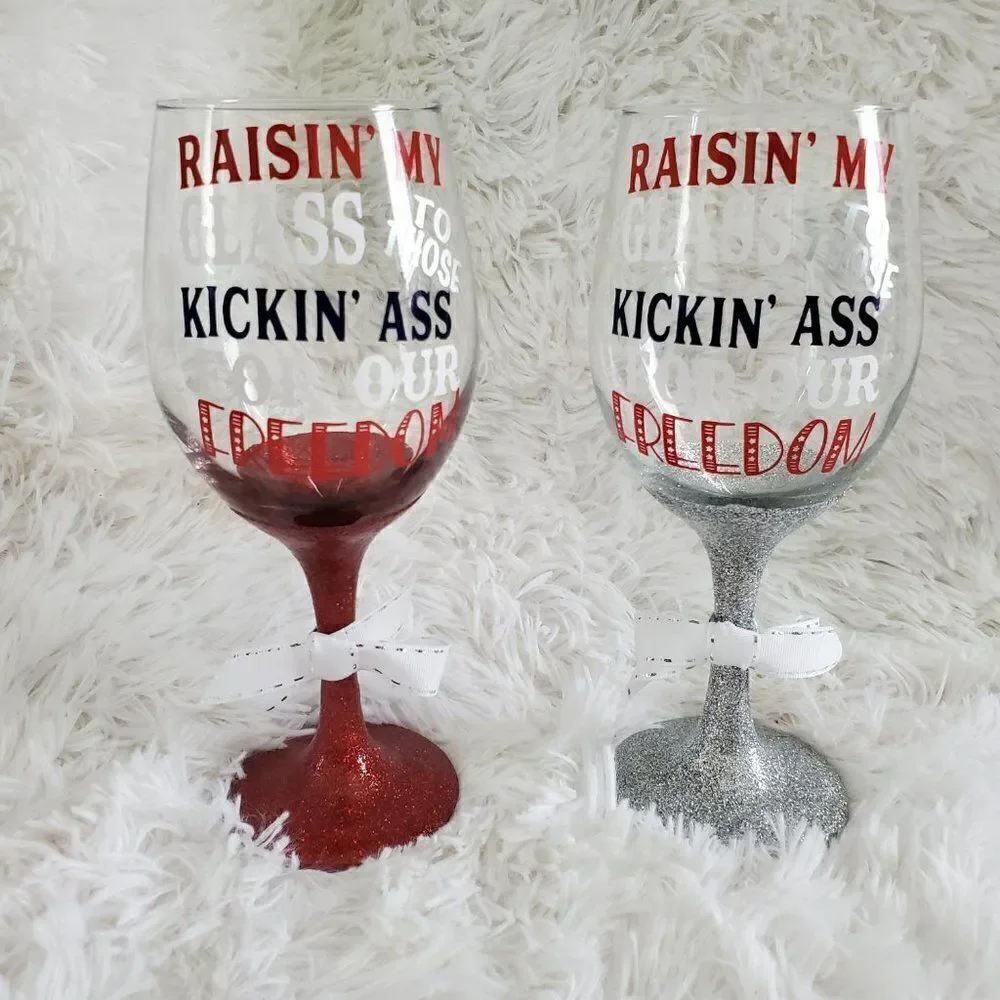 Red White And Blue Wine Tumbler,  Patriotic Glass, Remembrance Gift